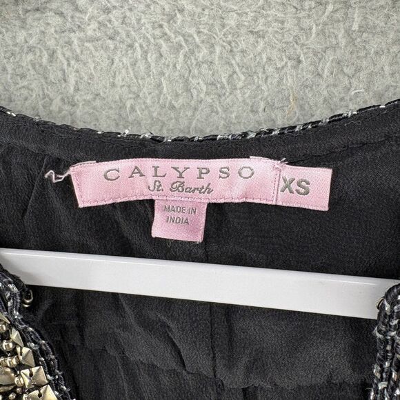 Calypso St. Barth Black 100% Silk Embellished Tunic Dress Top XS Boho Luxe - Picture 10 of 11